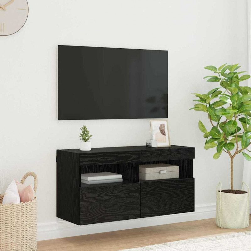 Szafka pod telewizor Ze LED Lights Czarny Dąb 80 x 30 x 40 cm