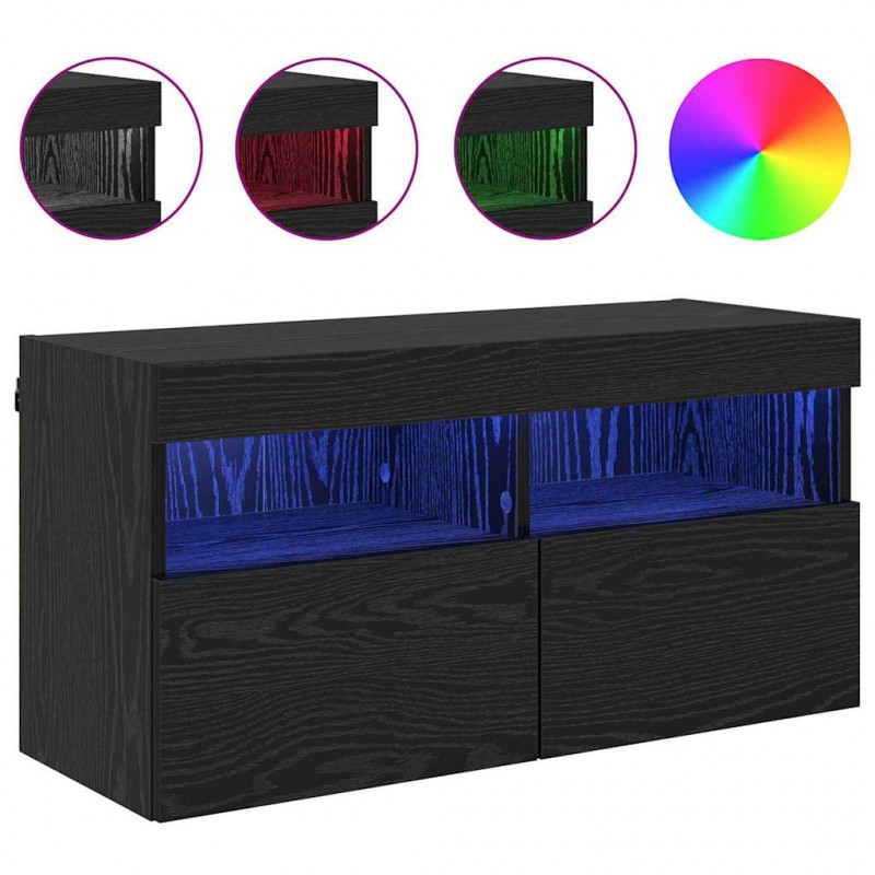 Szafka pod telewizor Ze LED Lights Czarny Dąb 80 x 30 x 40 cm