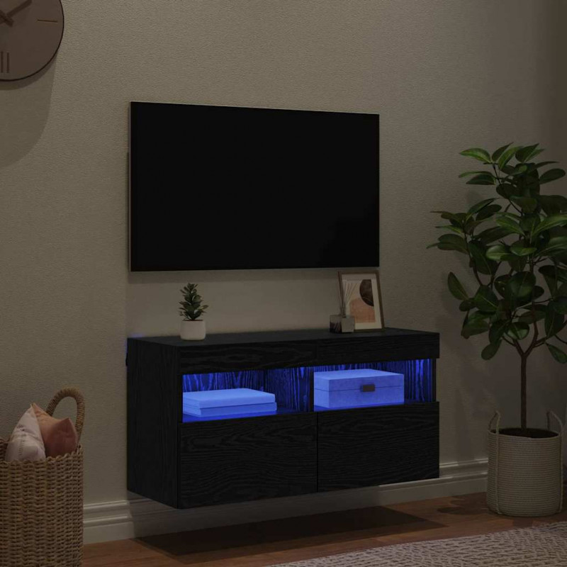 Szafka pod telewizor Ze LED Lights Czarny Dąb 80 x 30 x 40 cm