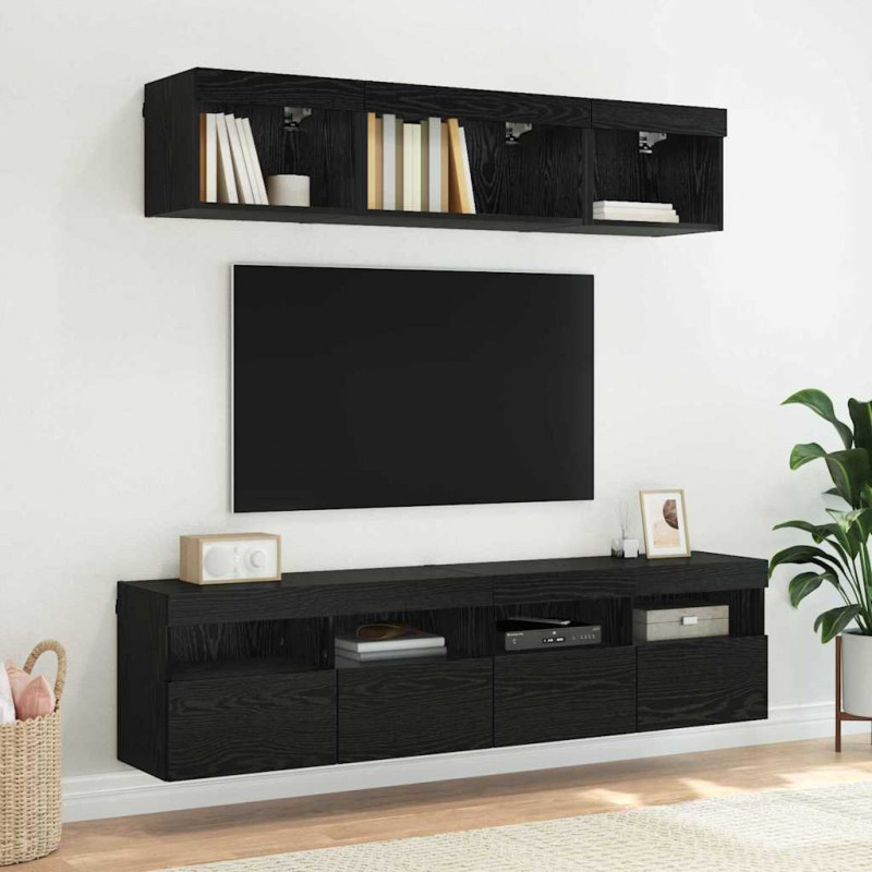 Szafka pod telewizor Ze LED Lights Czarny Dąb 80 x 30 x 40 cm