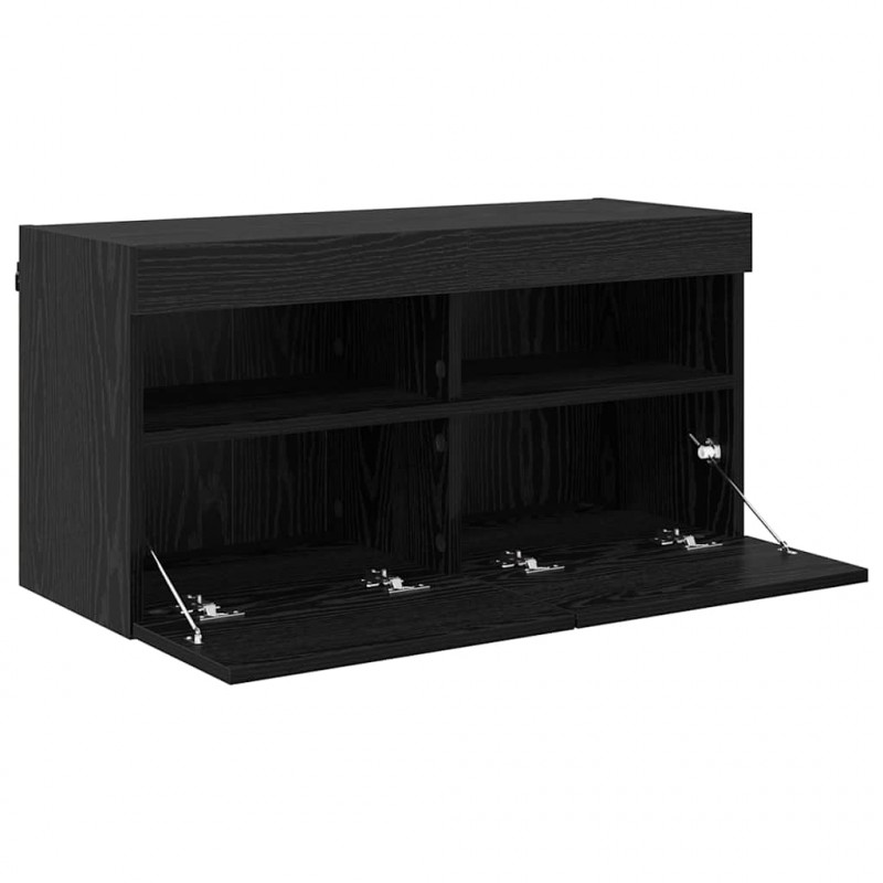 Szafka pod telewizor Ze LED Lights Czarny Dąb 80 x 30 x 40 cm