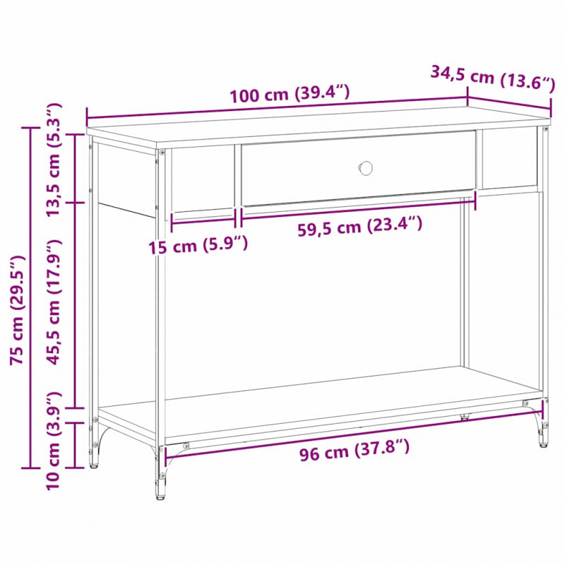 Konsola Stare drewno 100 x 34.5 x 75 cm Materiał drewnopochodny