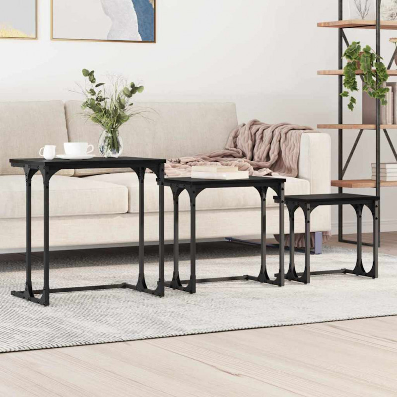 Stolik Kawowy Nesting 3 pcs Czarny dąb Materiał drewnopochodny