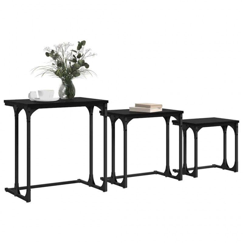 Stolik Kawowy Nesting 3 pcs Czarny dąb Materiał drewnopochodny
