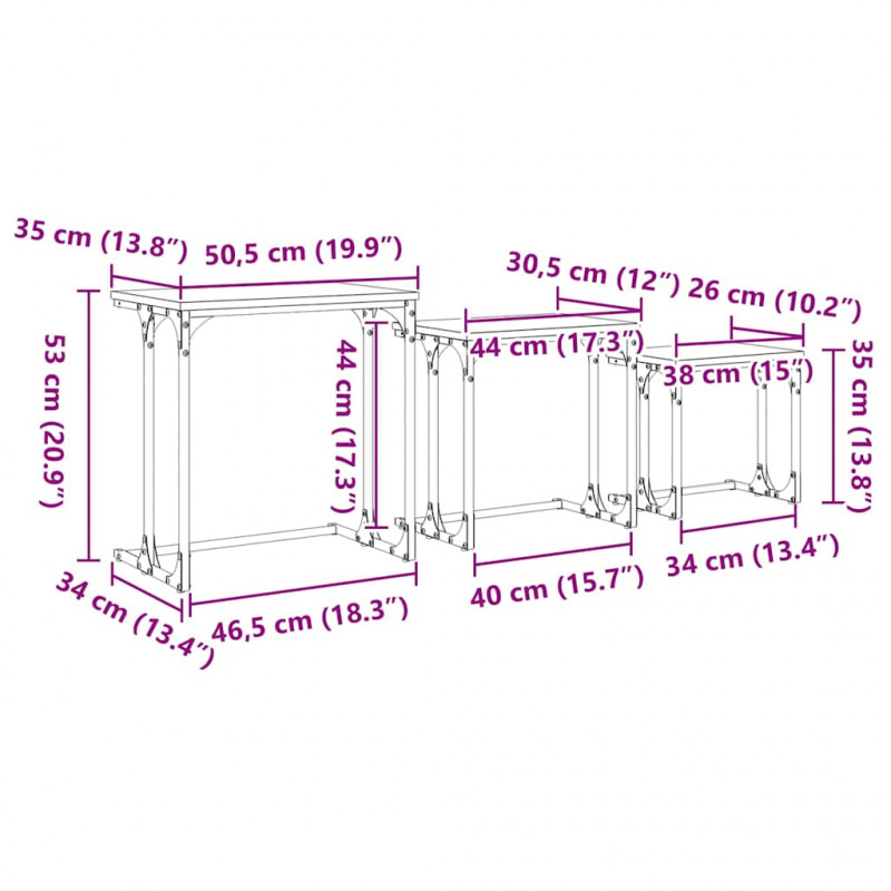 Stolik Kawowy Nesting 3 pcs Czarny dąb Materiał drewnopochodny