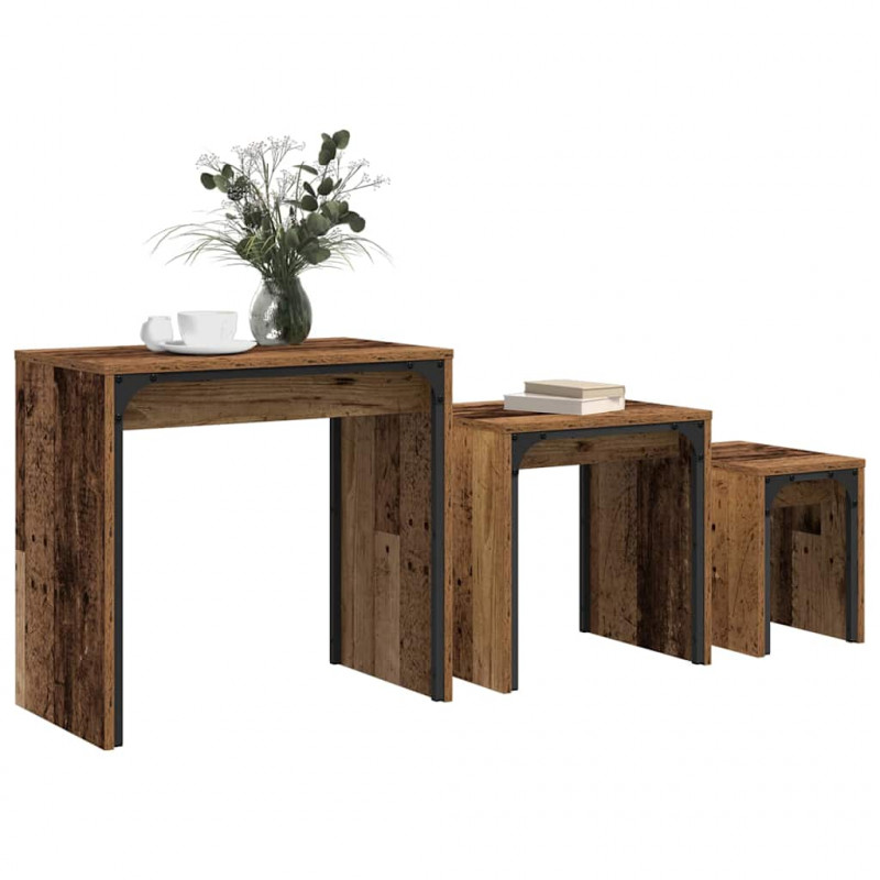 Stolik kawowy 3 pcs Stare drewno Materiał drewnopochodny