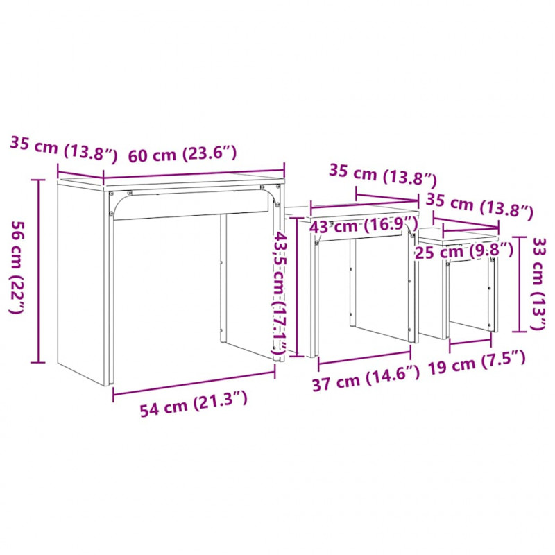 Stolik kawowy 3 pcs Dąb rzemieślniczy Materiał drewnopochodny