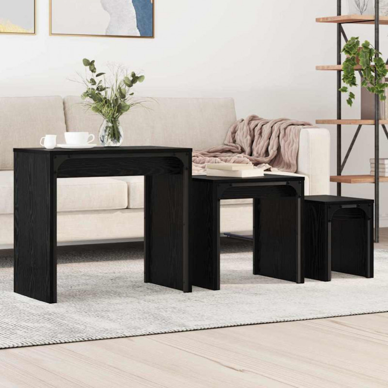 Stolik kawowy 3 pcs Czarny Dąb Materiał drewnopochodny