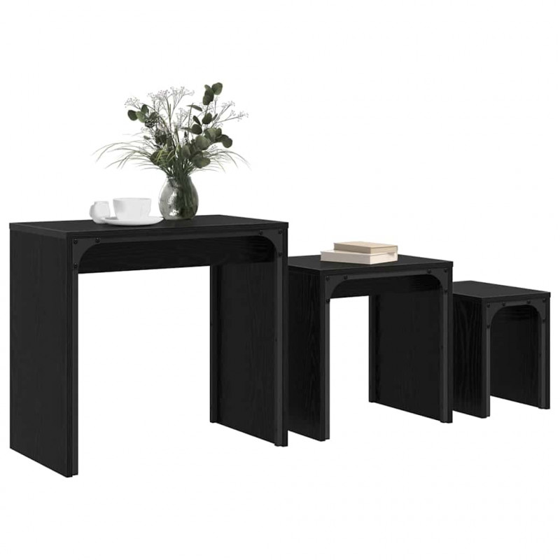 Stolik kawowy 3 pcs Czarny Dąb Materiał drewnopochodny