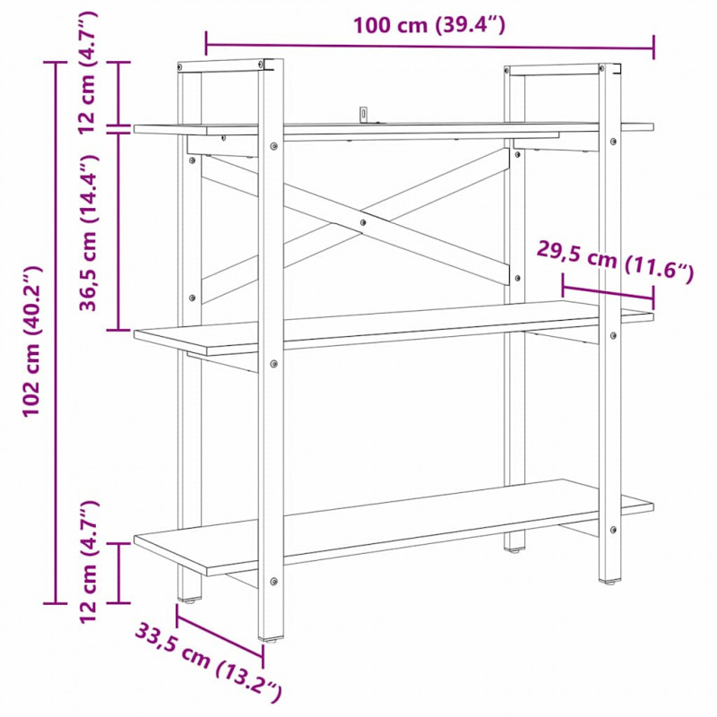 Półka na książki Dąb wędzony 100 x 33,5 x 102 cm
