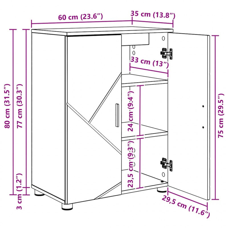 Szafka Łazienkowa z drzwiami Betonowy szary 60 x 35 x 80 cm