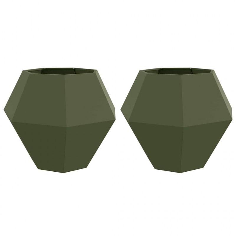 Donica 2 pcs Zielony oliwkowy 100 x 100 x 80 cm Stal