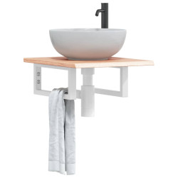 Półka ścienna pod umywalkę, stal i lite drewno dębowe