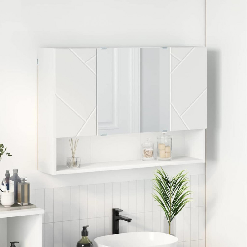 Szafka z lustrem Biały 80 x 17 x 55 cm Materiał drewnopochodny