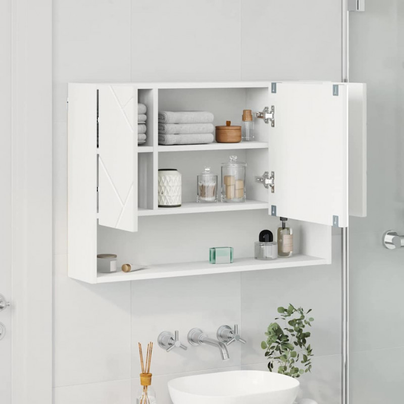 Szafka z lustrem Biały 80 x 17 x 55 cm Materiał drewnopochodny