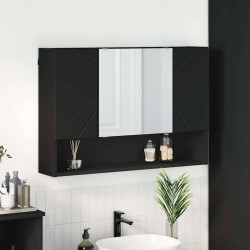 Szafka z lustrem Czarny 80 x 17 x 55 cm Materiał drewnopochodny