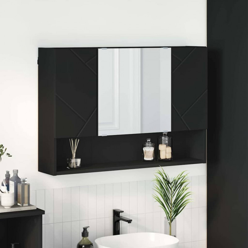 Szafka z lustrem Czarny 80 x 17 x 55 cm Materiał drewnopochodny