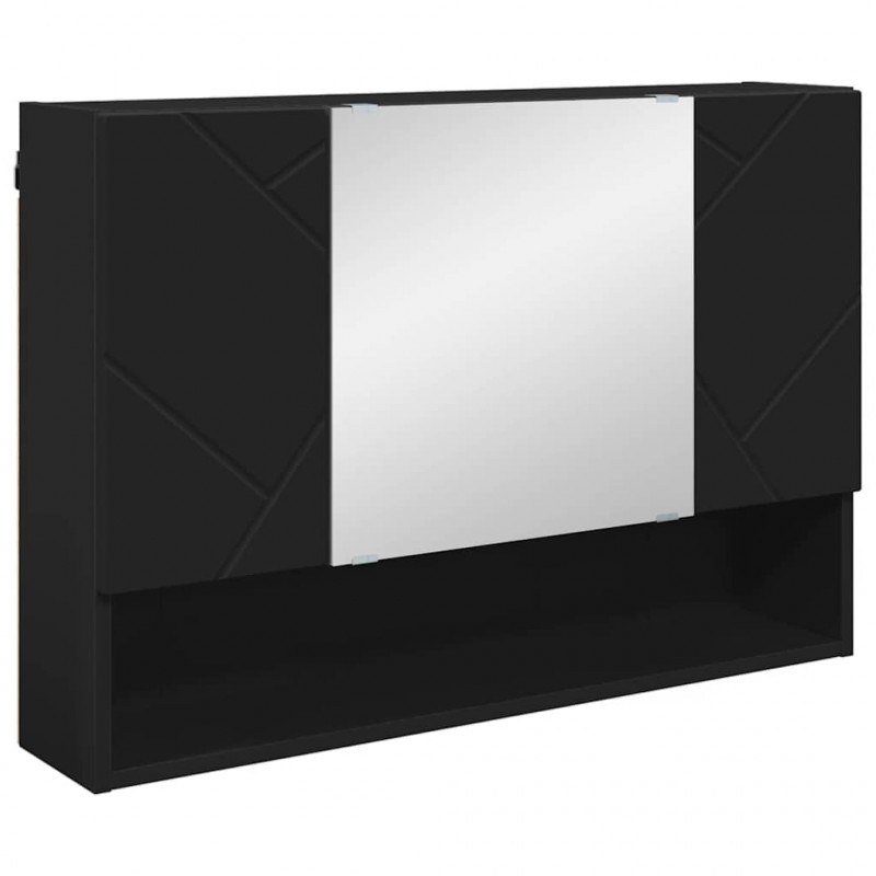 Szafka z lustrem Czarny 80 x 17 x 55 cm Materiał drewnopochodny