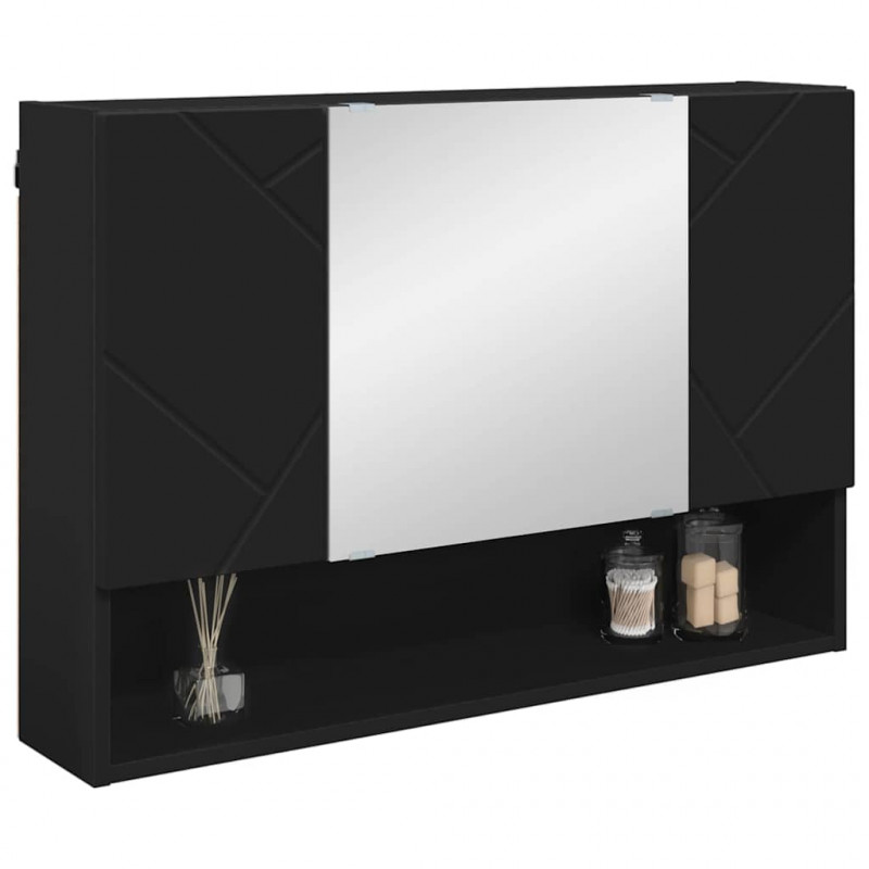 Szafka z lustrem Czarny 80 x 17 x 55 cm Materiał drewnopochodny