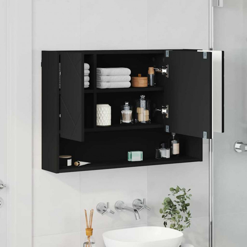 Szafka z lustrem Czarny 80 x 17 x 55 cm Materiał drewnopochodny