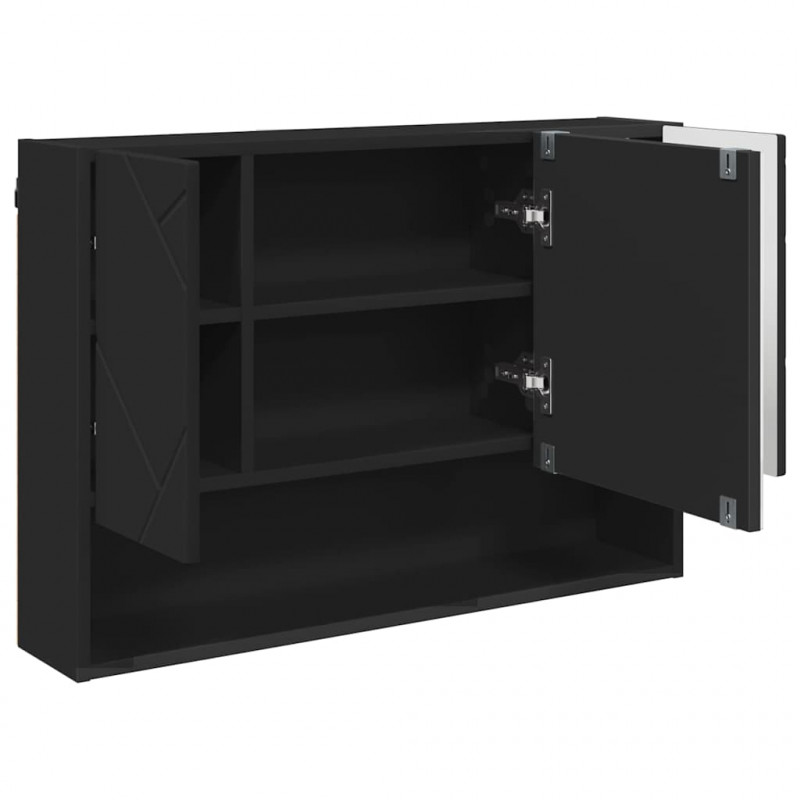 Szafka z lustrem Czarny 80 x 17 x 55 cm Materiał drewnopochodny