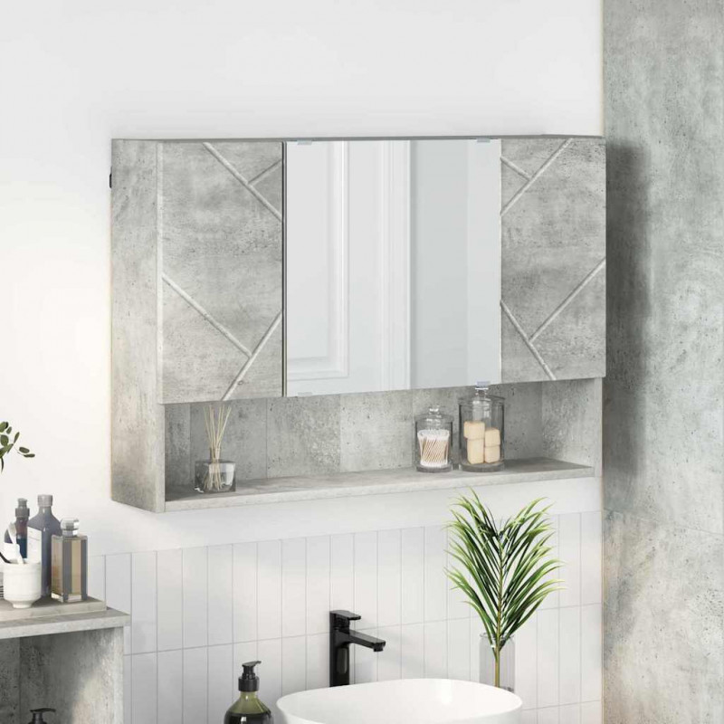 Szafka z lustrem z drzwiami Betonowy szary 80 x 17 x 55 cm