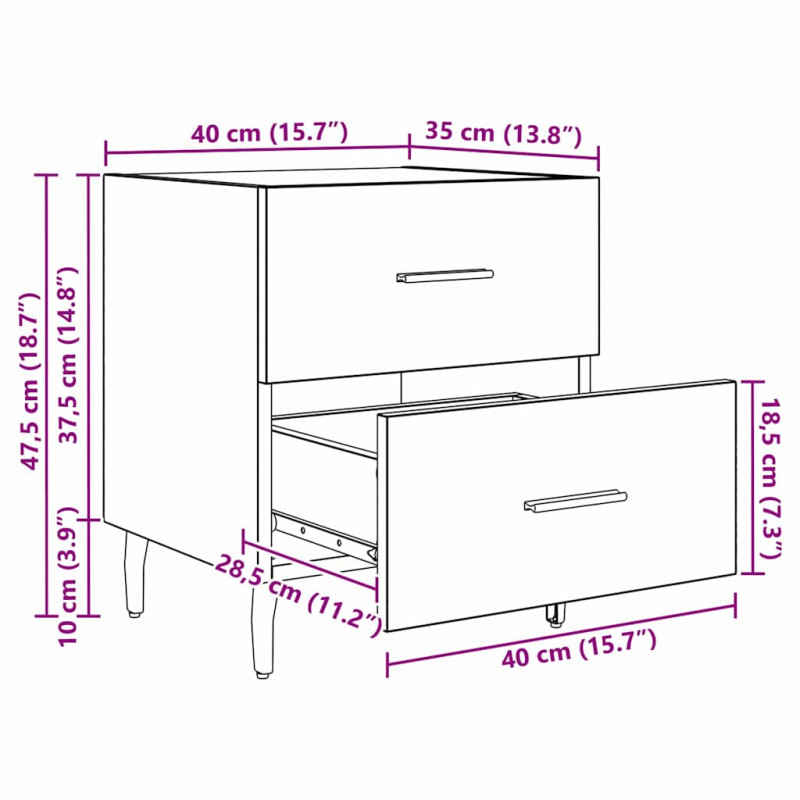 Szafka Nocna z szufladą 2 pcs Stare drewno 40 x 35 x 47,5 cm