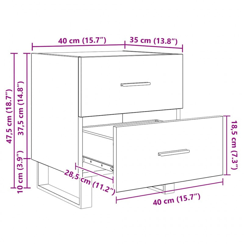 Szafka Nocna 2 pcs Stare drewno i czarny 40 x 35 x 47,5 cm