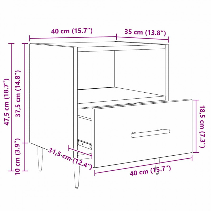 Stolik nocny z szufladą 2 pcs Stare drewno 40 x 35 x 47,5 cm