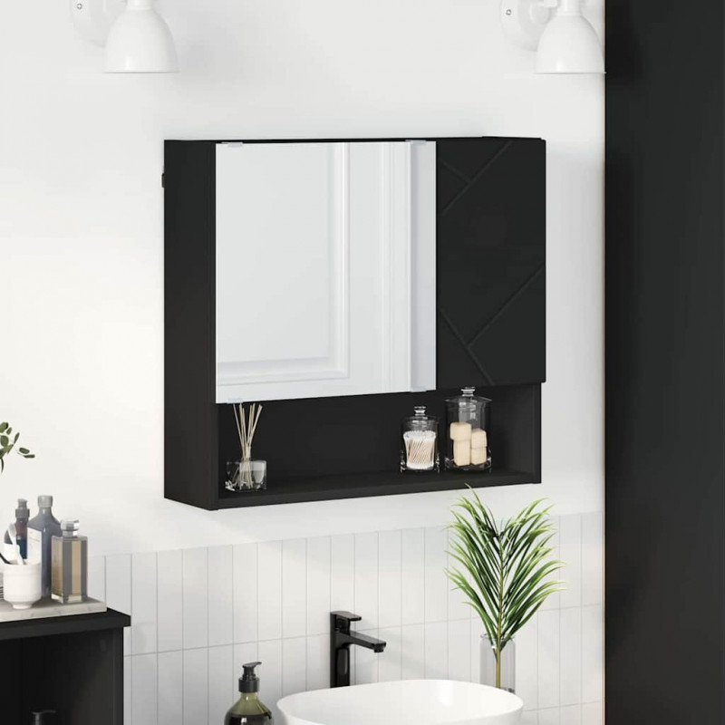 Szafka z lustrem Czarny 59 x 17 x 55 cm Materiał drewnopochodny