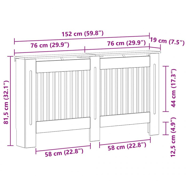 Pokrywa Grzejnika Wysoki połysk biały 152 x 19 x 81,5 cm