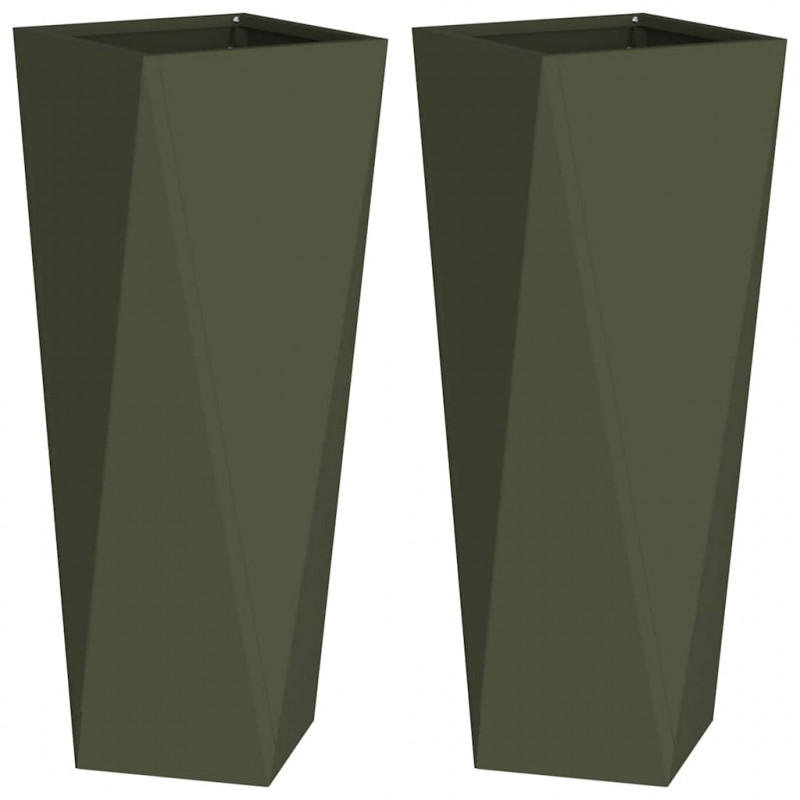 Donica 2 pcs Zielony oliwkowy 30 x 30 x 75 cm Stal