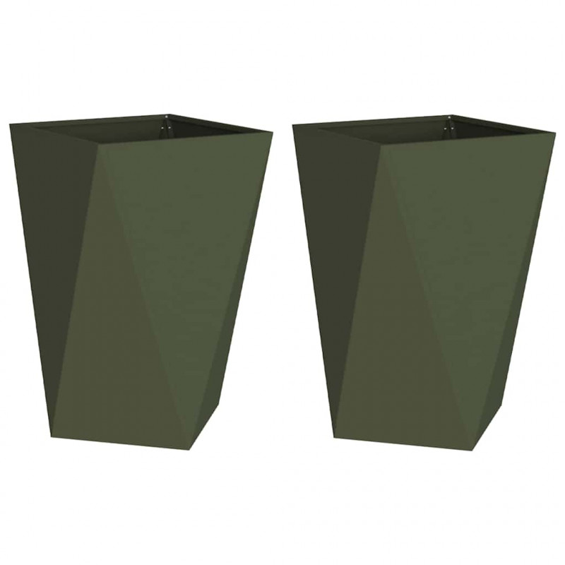 Donica 2 pcs Zielony oliwkowy 50 x 50 x 75 cm Stal