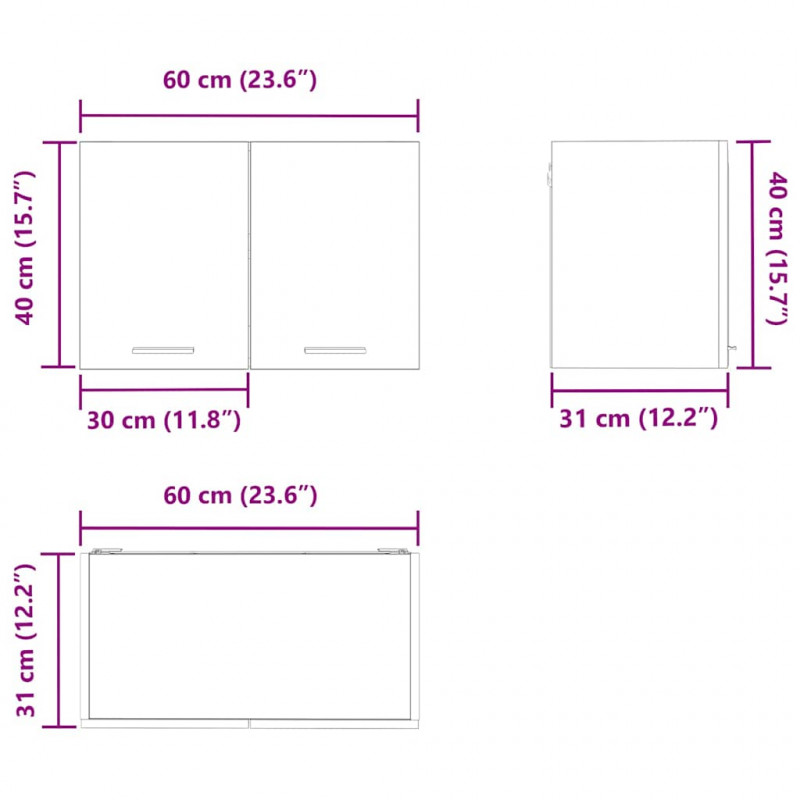 Szafka wisząca 2 pcs Czarny Dąb i Biały 60 x 31 x 40 cm