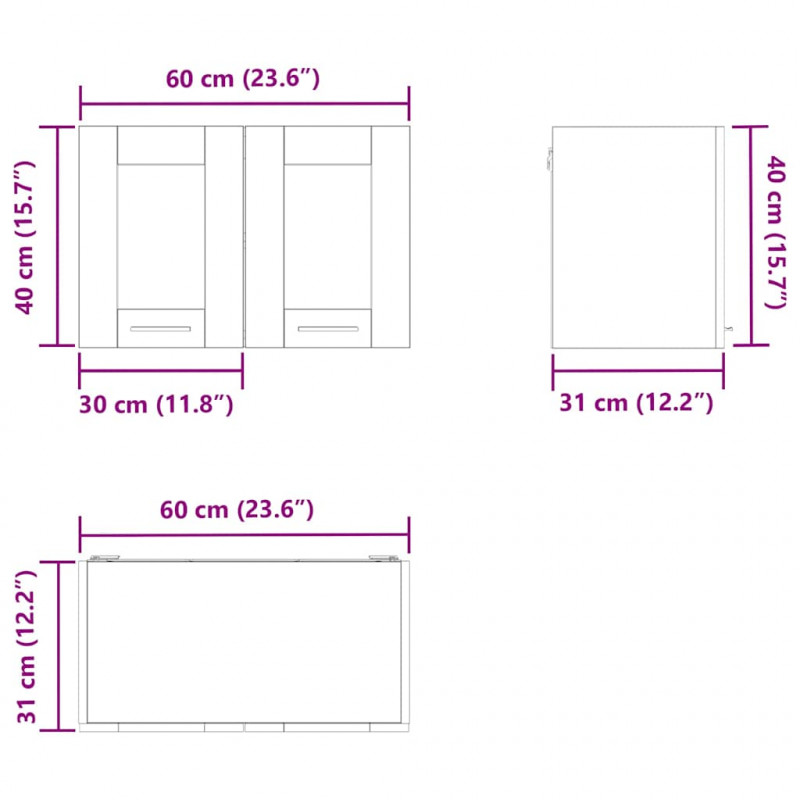 Szafka wisząca z drzwiami 2 pcs Szary Sonoma 60 x 31 x 40 cm