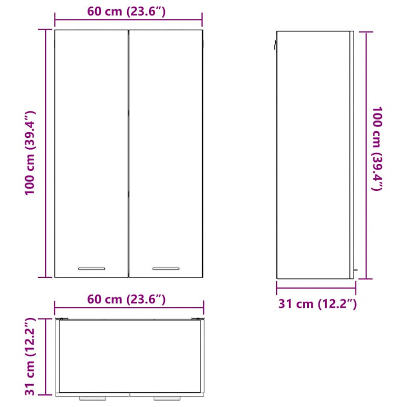 Szafka wisząca z przechowywaniem Czarny Dąb 60 x 31 x 100 cm
