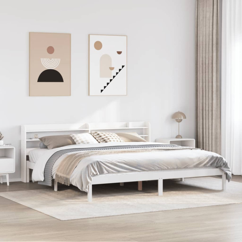 Rama łóżka bez materaca, biała, 180x200 cm, lite drewno sosnowe