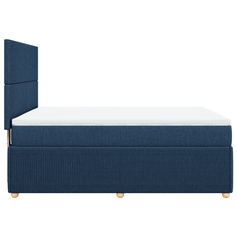 Łóżko kontynentalne z materacem, niebieskie, tkanina, 160x200cm