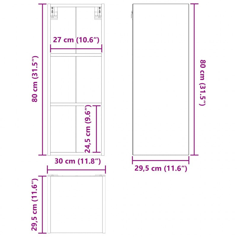 Szafka wisząca z przechowywaniem Riga Biały 30 x 29,5 x 80 cm