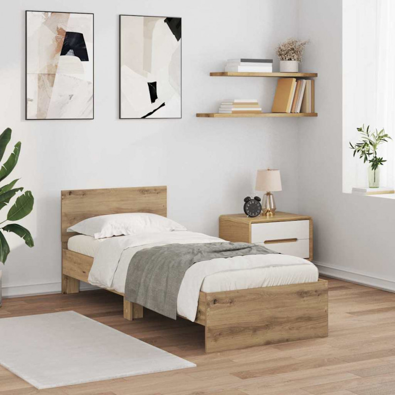Ramka łóżka Ze LED Lights Dąb rzemieślniczy 75 x 190 cm