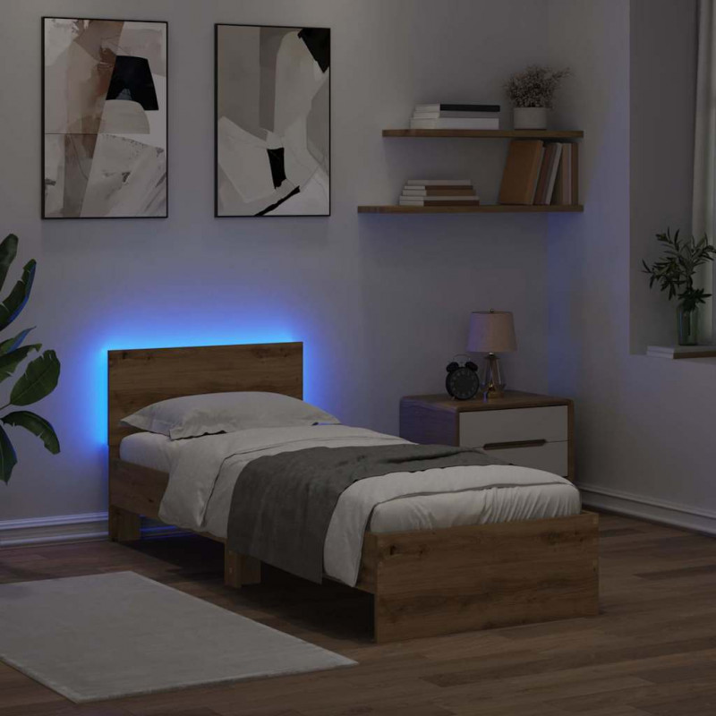 Ramka łóżka Ze LED Lights Dąb rzemieślniczy 75 x 190 cm