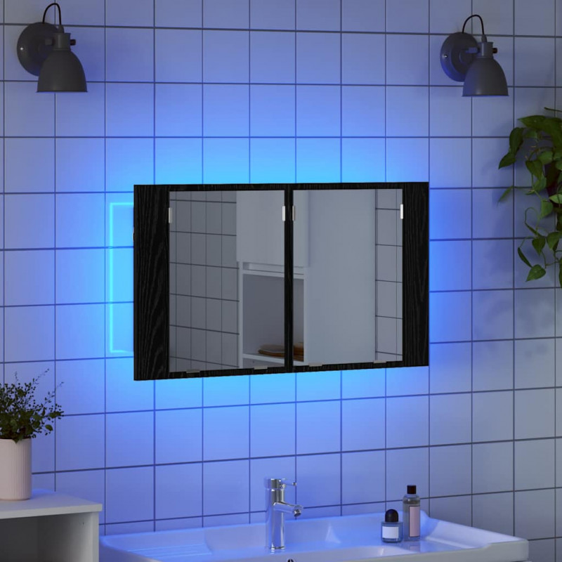 Szafka z lustrem do łazienki z półką Czarny Dąb 80 x 12 x 45 cm