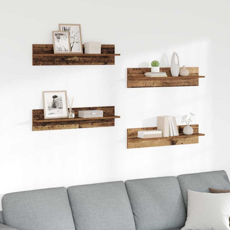 Półki ścienne z półką 4 pcs Stare drewno 80 x 11,5 x 18 cm