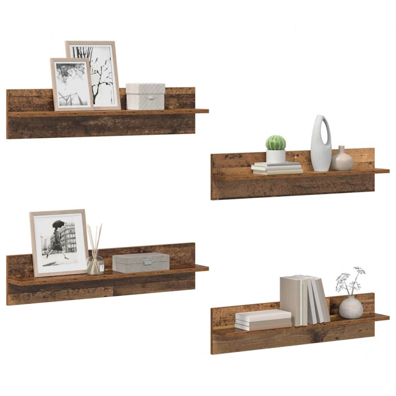 Półki ścienne z półką 4 pcs Stare drewno 80 x 11,5 x 18 cm