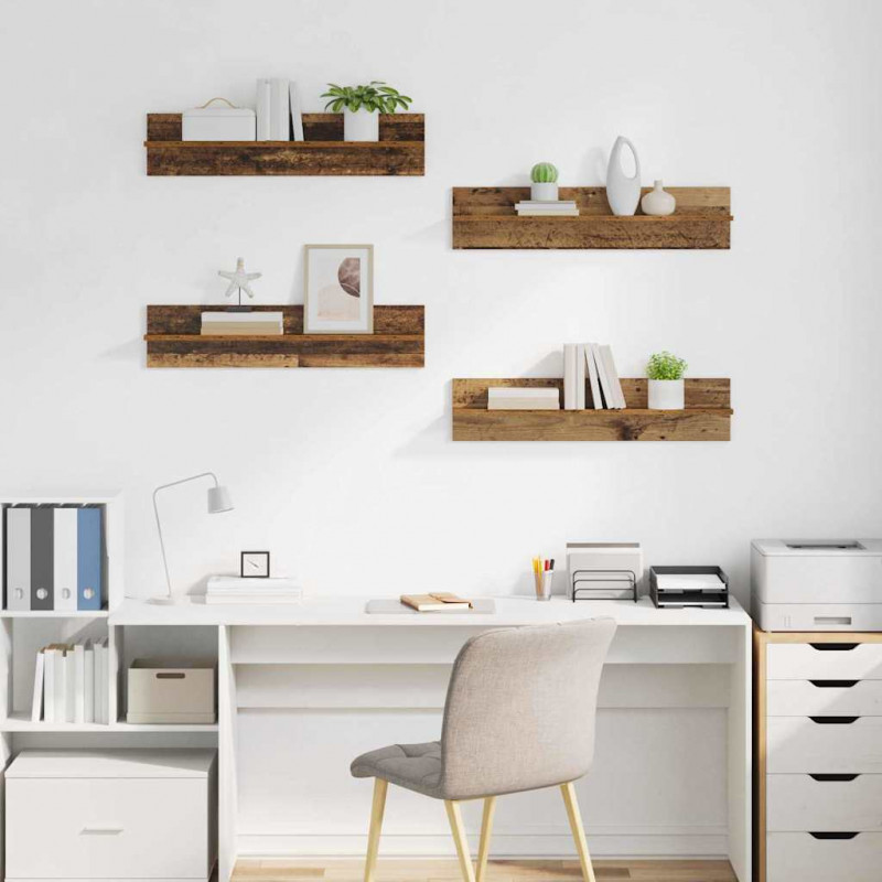 Półki ścienne z półką 4 pcs Stare drewno 80 x 11,5 x 18 cm