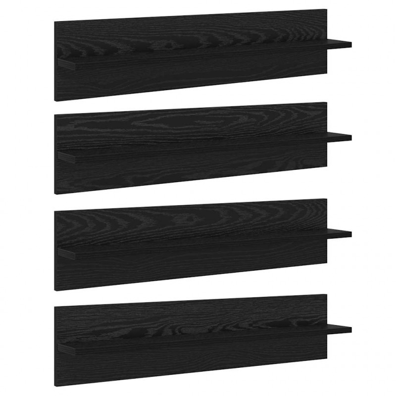 Półki ścienne z półką 4 pcs Czarny Dąb 80 x 11,5 x 18 cm