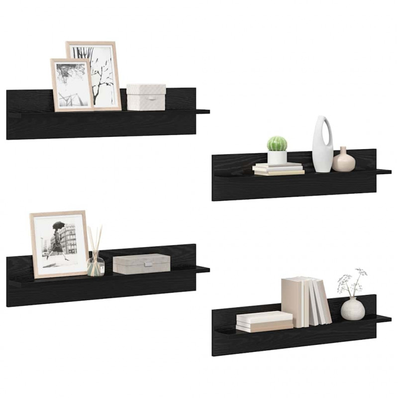 Półki ścienne z półką 4 pcs Czarny Dąb 80 x 11,5 x 18 cm