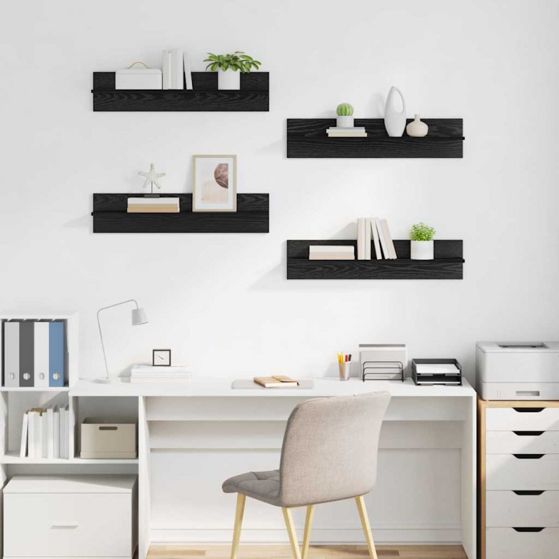 Półki ścienne z półką 4 pcs Czarny Dąb 80 x 11,5 x 18 cm