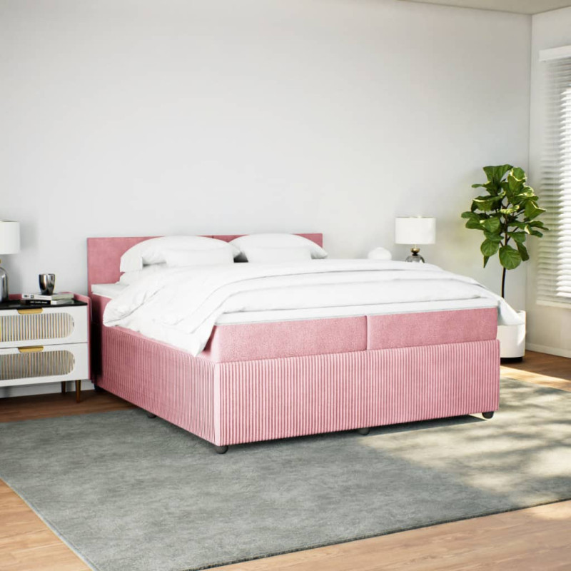 Łóżko kontynentalne z materacem, różowe, aksamit, 200x200 cm