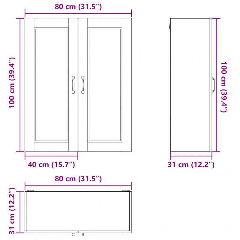 Szafka kuchenna Czarny 80 x 31 x 100 cm Materiał drewnopochodny